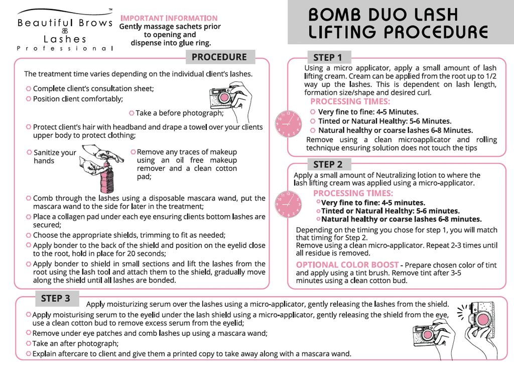 Bomb DUO Lash Lifting & Brow Lamination Procedure Card - Beautiful Brows & Lashes Professional