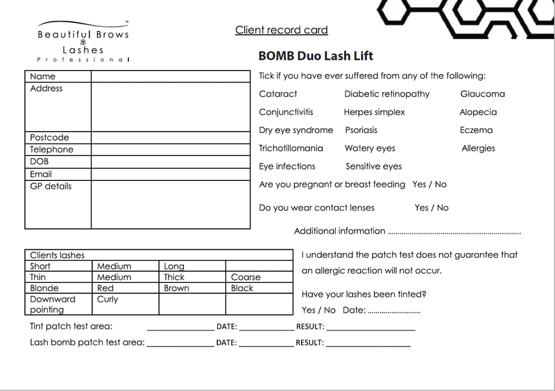 Client Record Card - Beautiful Brows & Lashes Professional