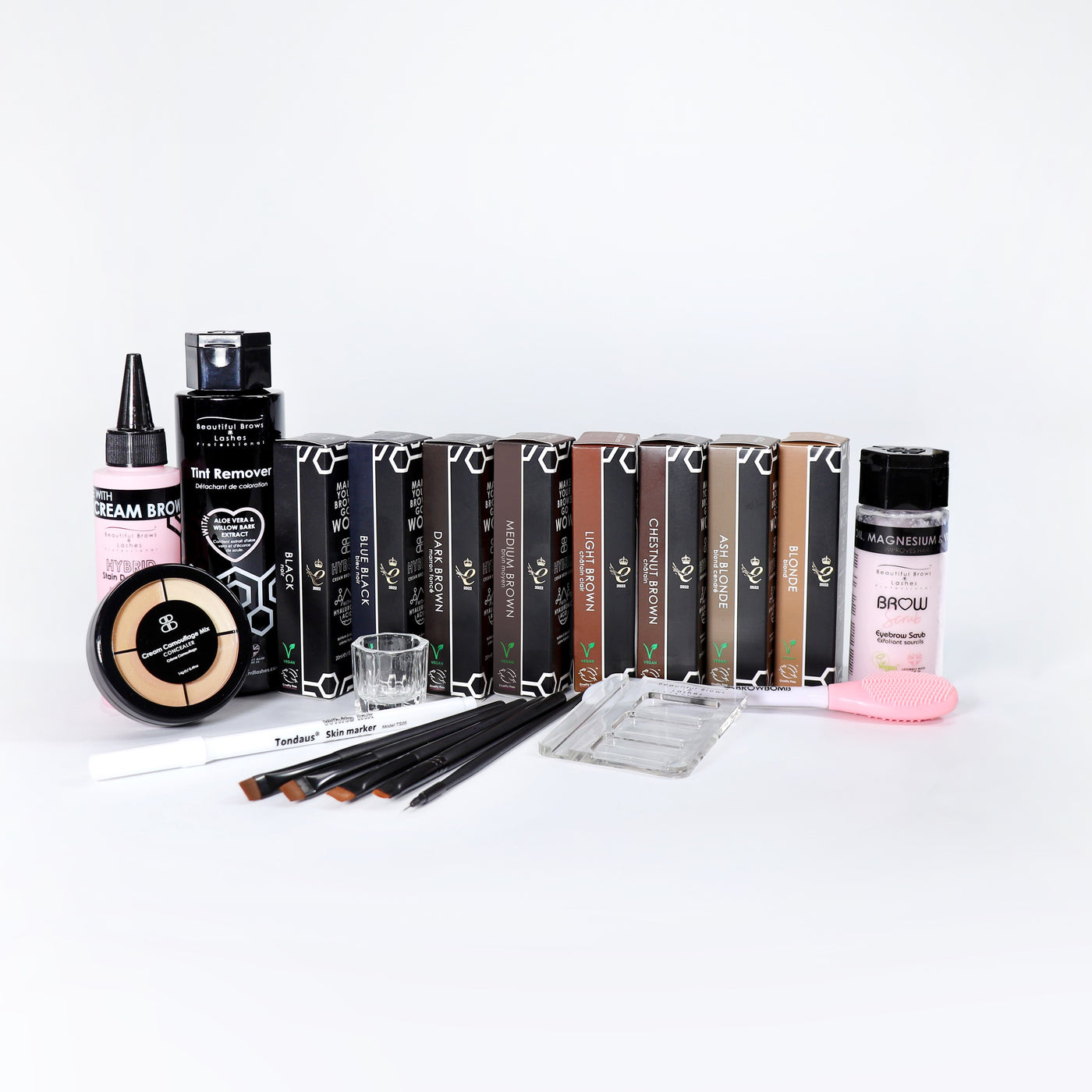 &be Liquid Eyebrow ダークブラウン 5本セット Brow Liquid Dye Complete Combo Kit - X5 colours - ONE V SALON PRO