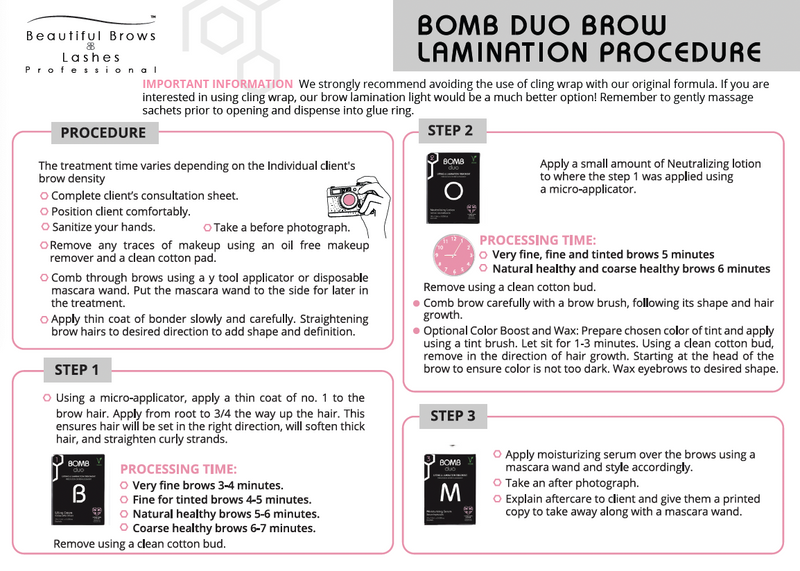 Bomb DUO Lash Lifting & Brow Lamination Procedure Card - Beautiful Brows & Lashes Professional