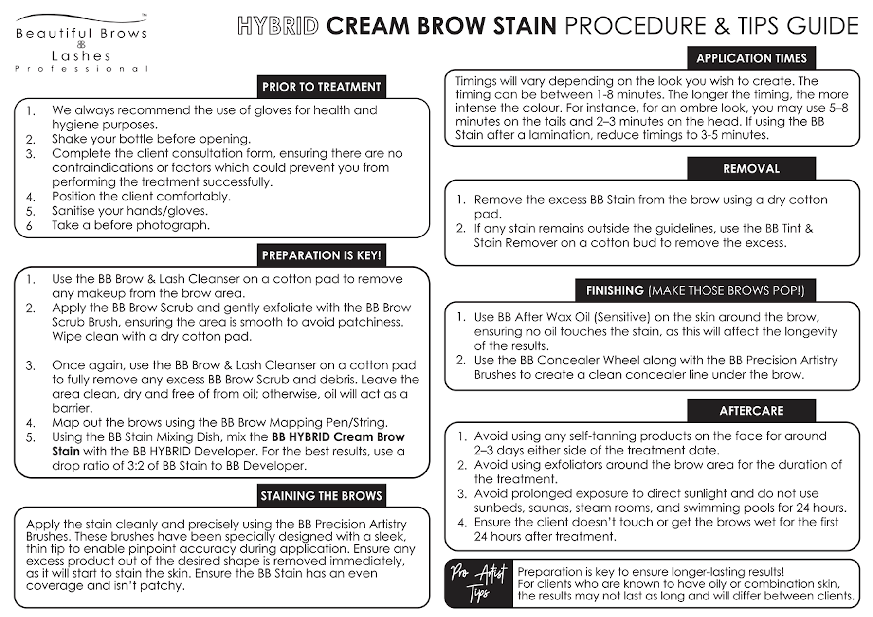 Hybrid Cream Stain Procedure Card – Beautiful Brows & Lashes