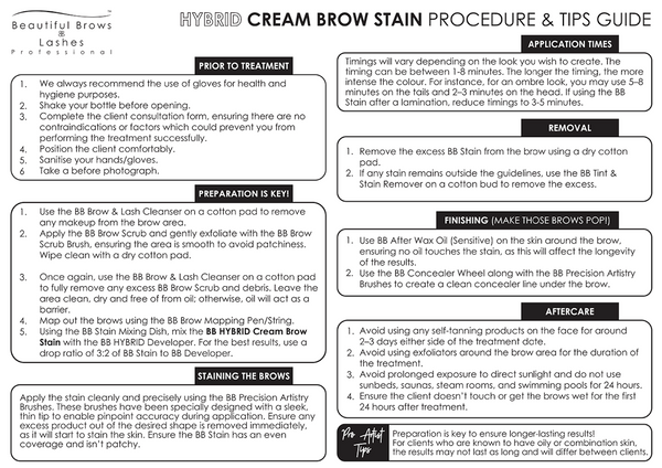 Hybrid Cream Stain Procedure Card – Beautiful Brows & Lashes