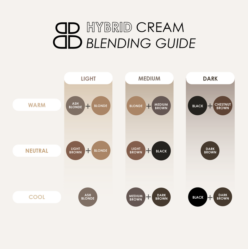 Hybrid CREAM Brow Stain Blending Chart | Beautiful Brows and Lashes Professional