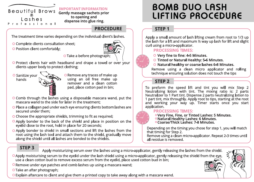 Bomb DUO Lash Lifting & Brow Lamination Procedure Card - Beautiful Brows & Lashes